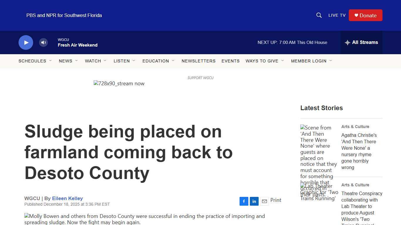 Sludge being placed on farmland coming back to Desoto County WGCU PBS & NPR for Southwest Florida