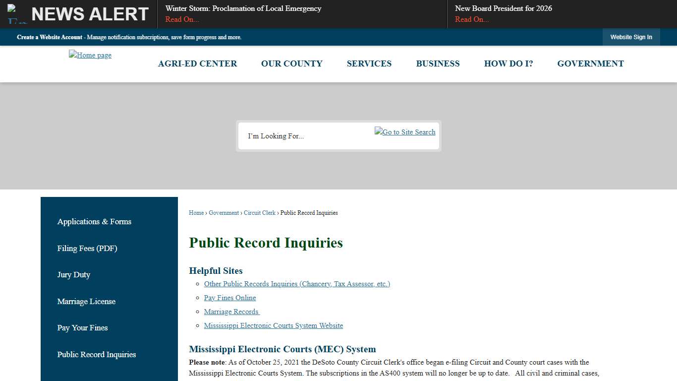 Public Record Inquiries DeSoto County, MS - Official Website