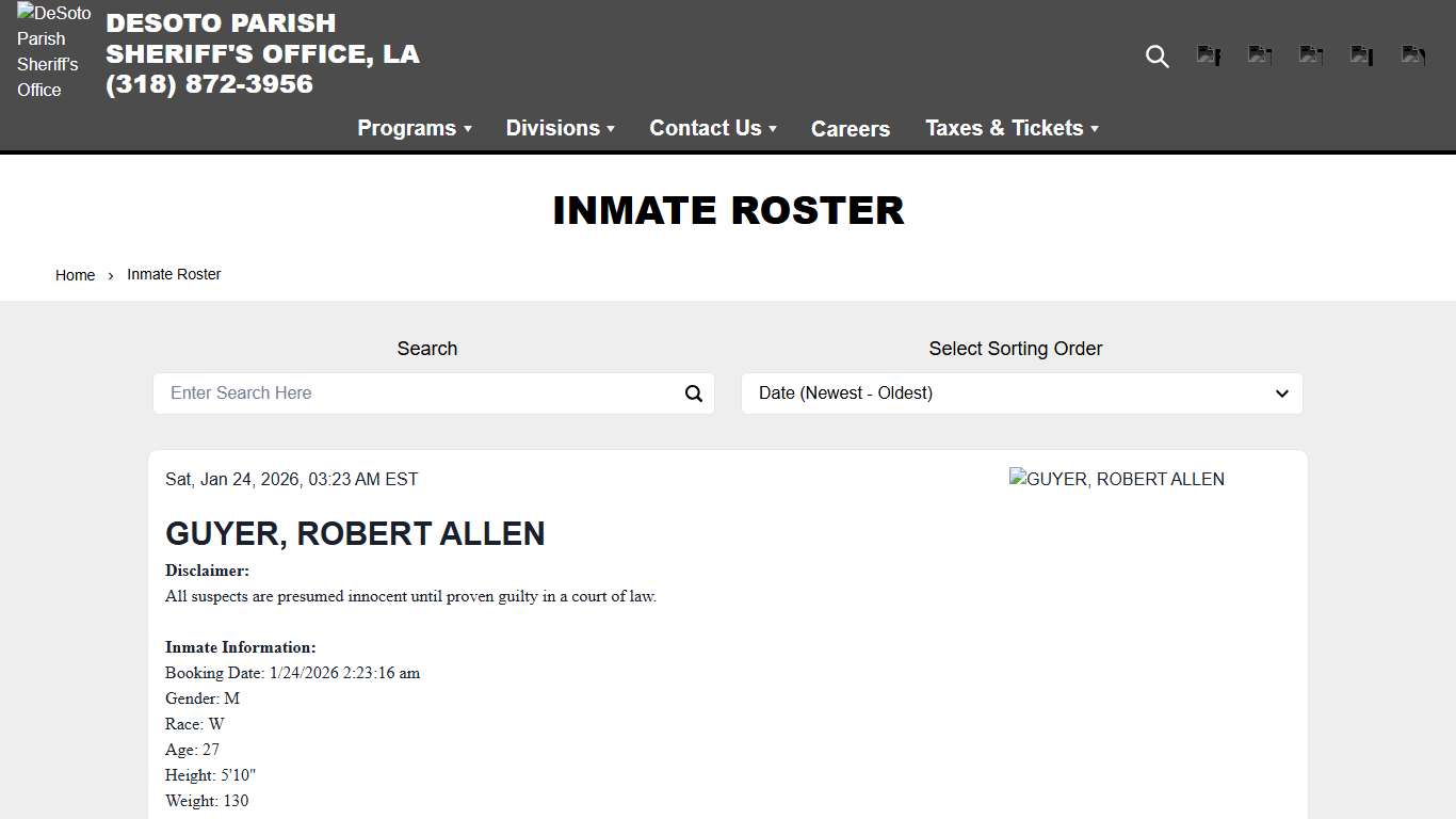 Inmate Roster DeSoto Parish Sheriff’s Office (LA)